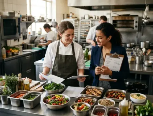 Weekly menu being planned in the kitchen
